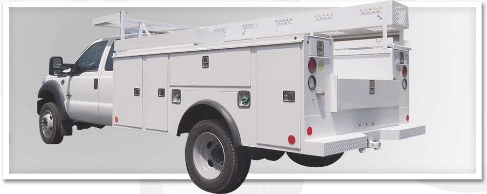White Monroe service body truck with ladder rack